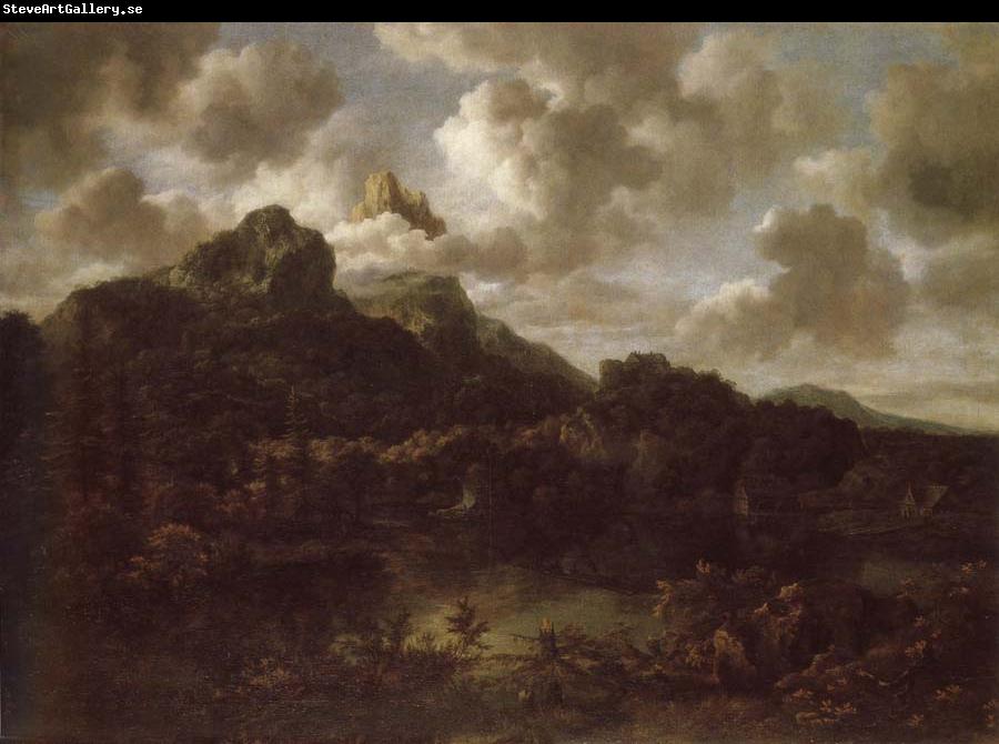 Jacob van Ruisdael Mountainous and wooded landscape with a river